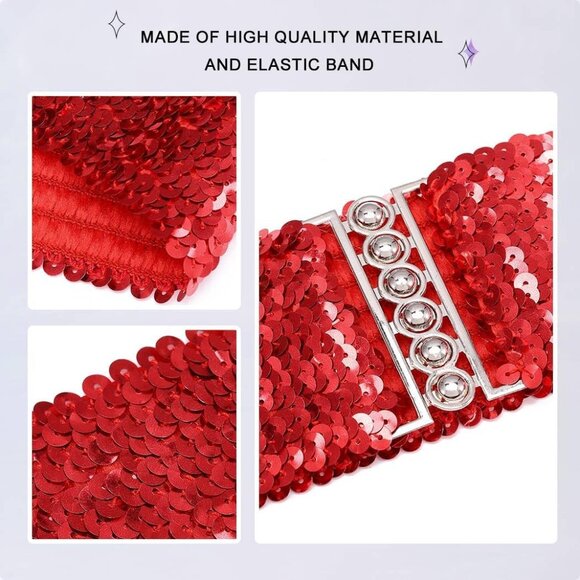 Women Sequin Wide Waist Belt Elastic Glamorous Dress Belt Stylish Accessory - Picture 6 of 7